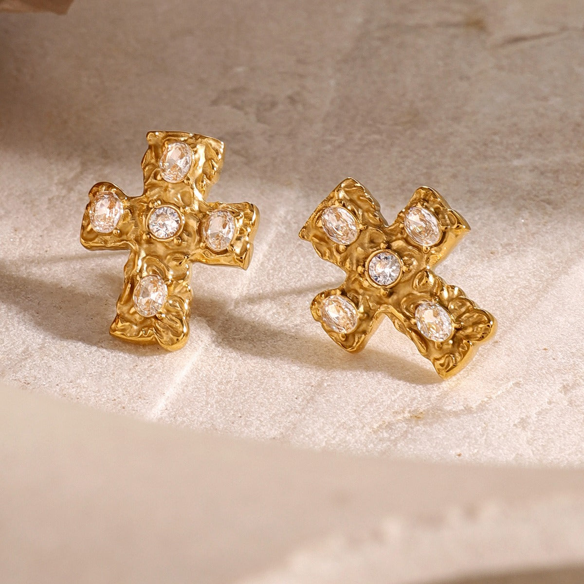 18K Gold-Plated Zircon Cross Earrings  Trendsi   