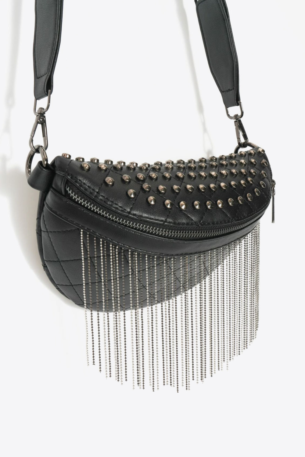 PU Leather Studded Sling Bag with Fringes  Trendsi   