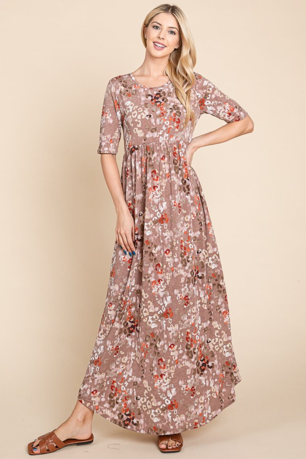 BOMBOM Printed Shirred Maxi Dress  Trendsi   