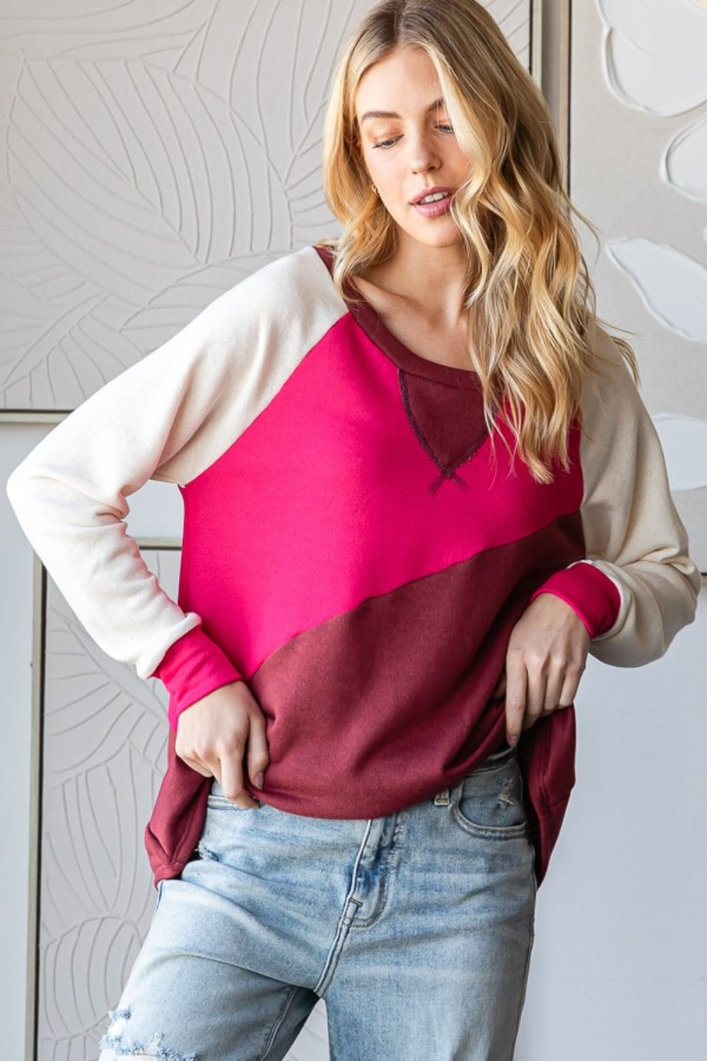 HOPELY Color Block Long Sleeve T-Shirt T-Shirt Trendsi   