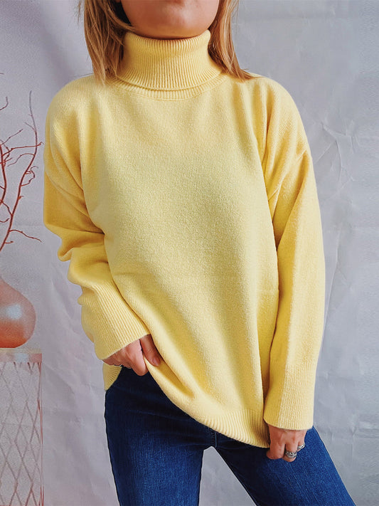 Turtleneck Long Sleeve Sweater  Trendsi True Yellow One Size 