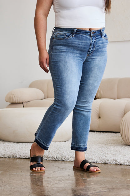 Judy Blue Full Size Release Hem Cropped Bootcut Jeans  Trendsi   