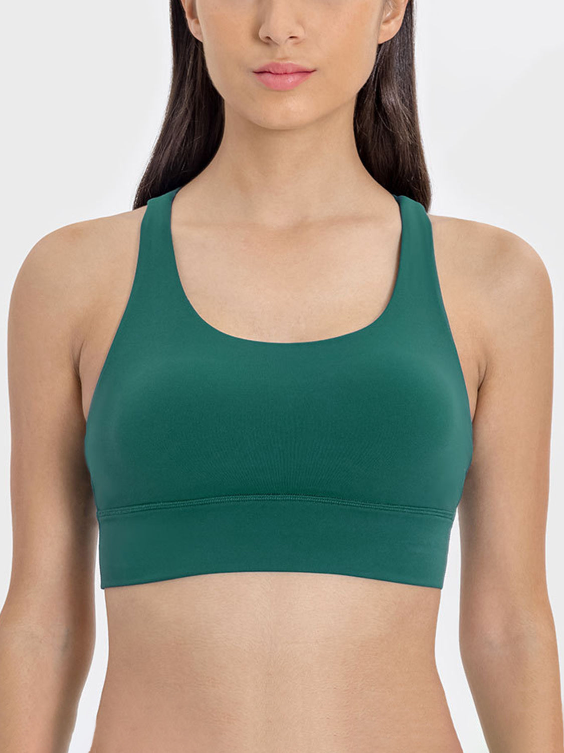 Millennia Crisscross Scoop Neck Active Tank  Trendsi Dark Green 4 