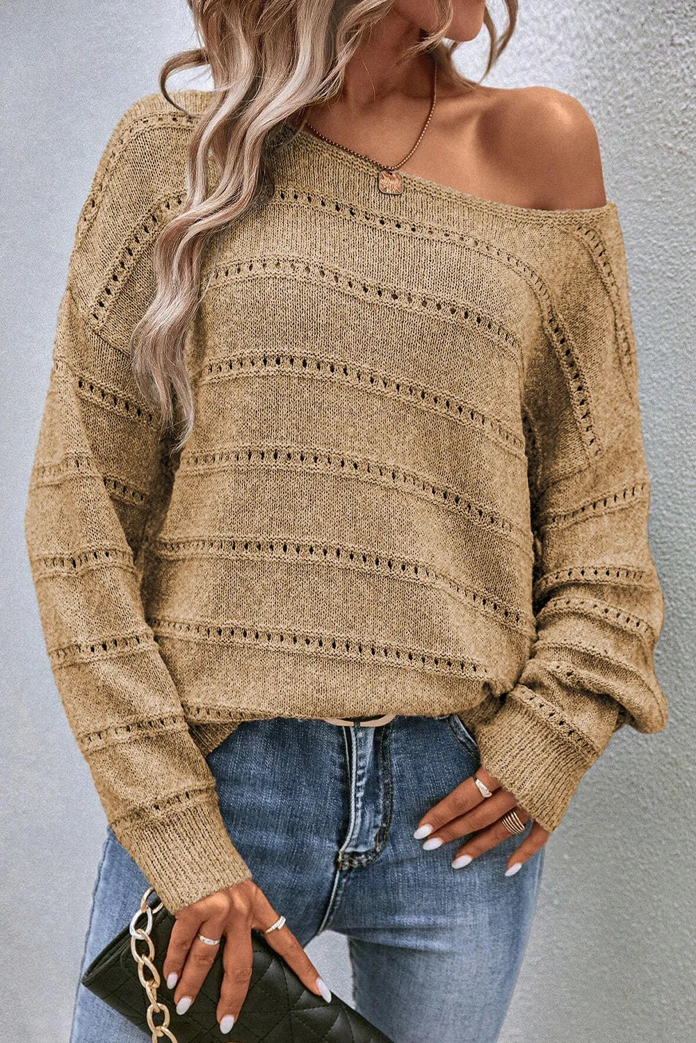 Boat Neck Dropped Shoulder Sweater  Trendsi   