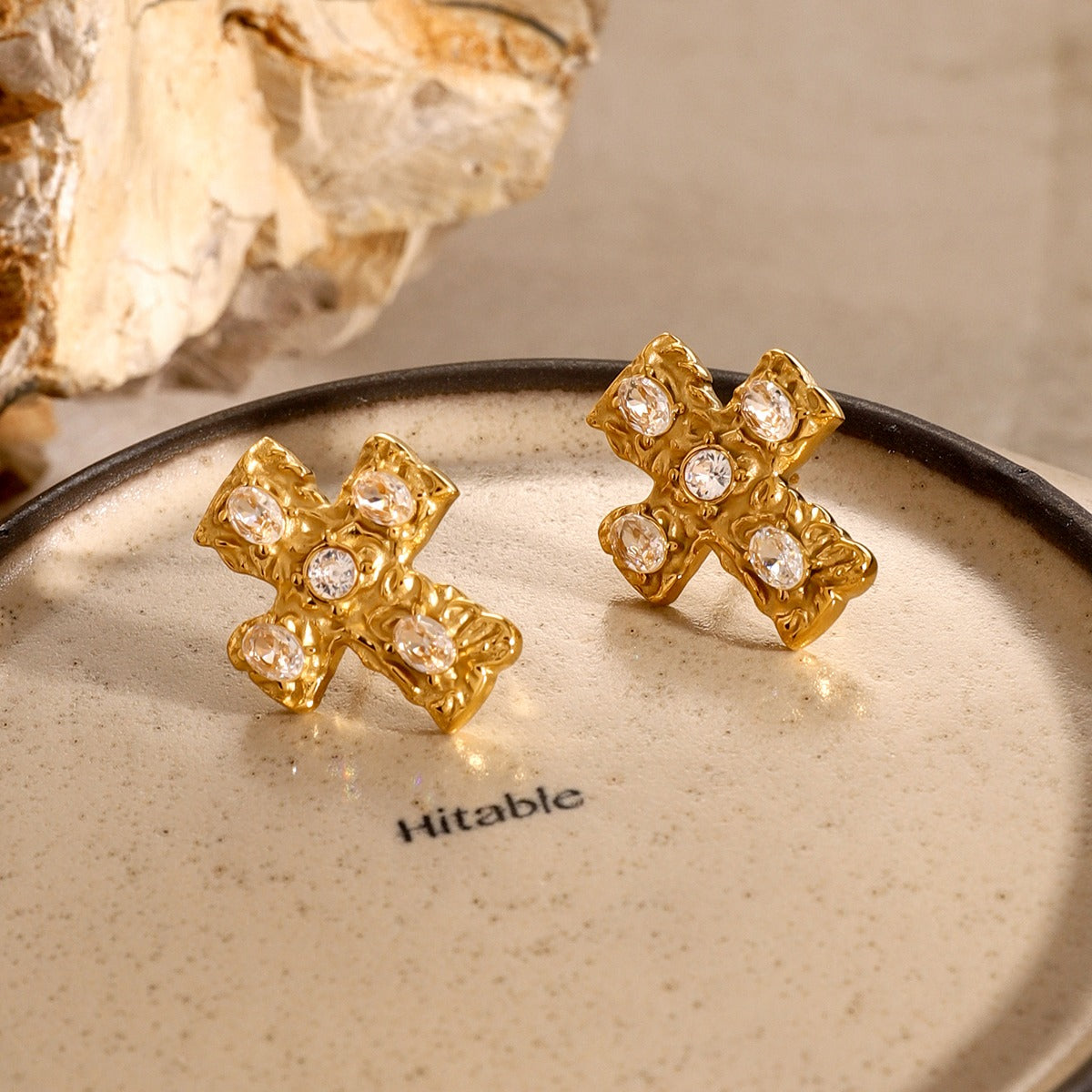 18K Gold-Plated Zircon Cross Earrings  Trendsi   