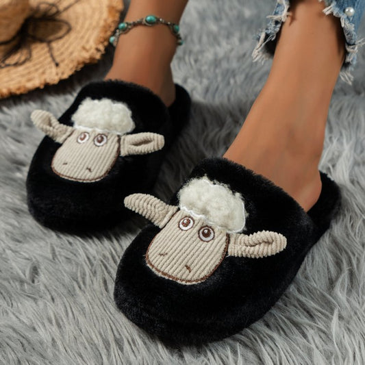 Sheep Round Toe Slippers  Trendsi Black 36(US5) 