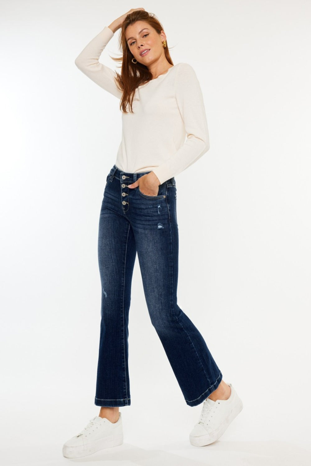 Kancan Mid Rise Button Fly Flare Jeans  Trendsi   