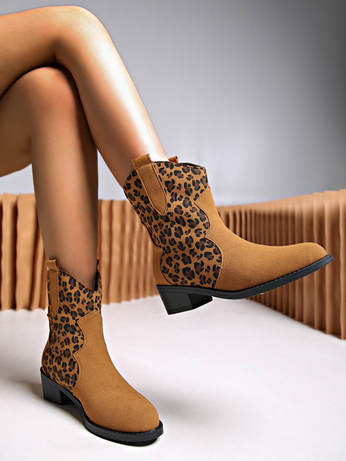 Leopard Suede Block Heel Boots  Trendsi   