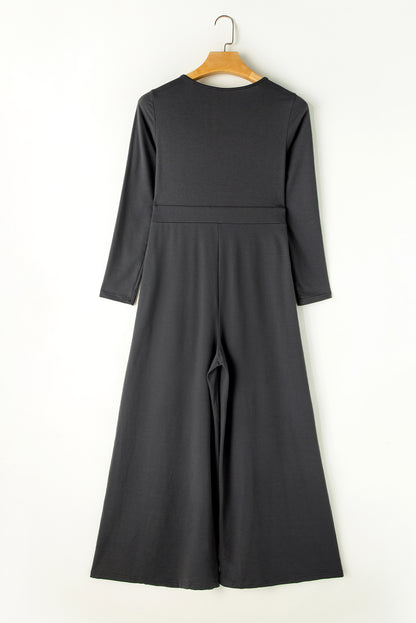 Pocketed Long Sleeve Wide Leg Jumpsuit  Trendsi   