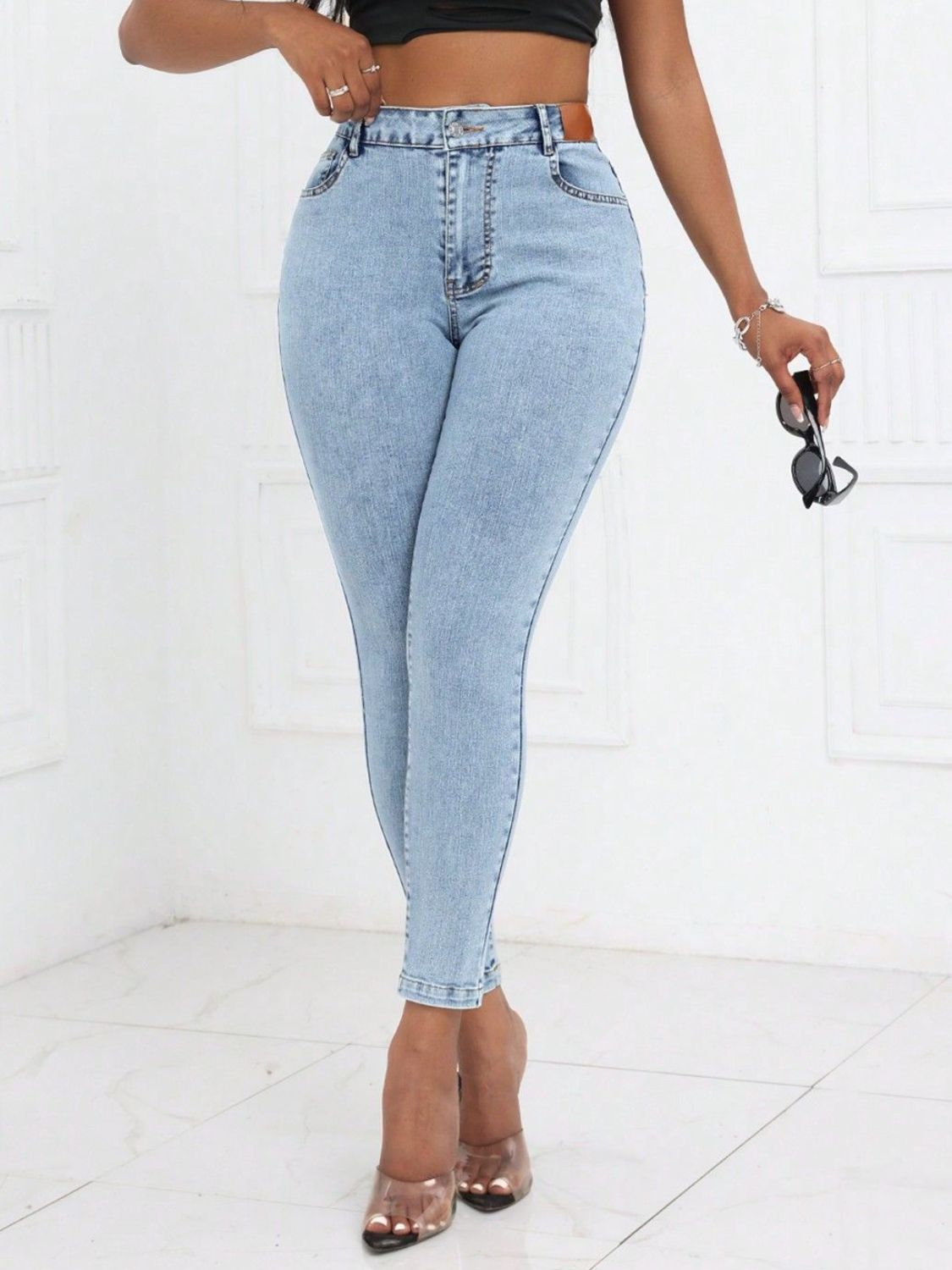 High Waist Skinny Jeans with Pockets  Trendsi   