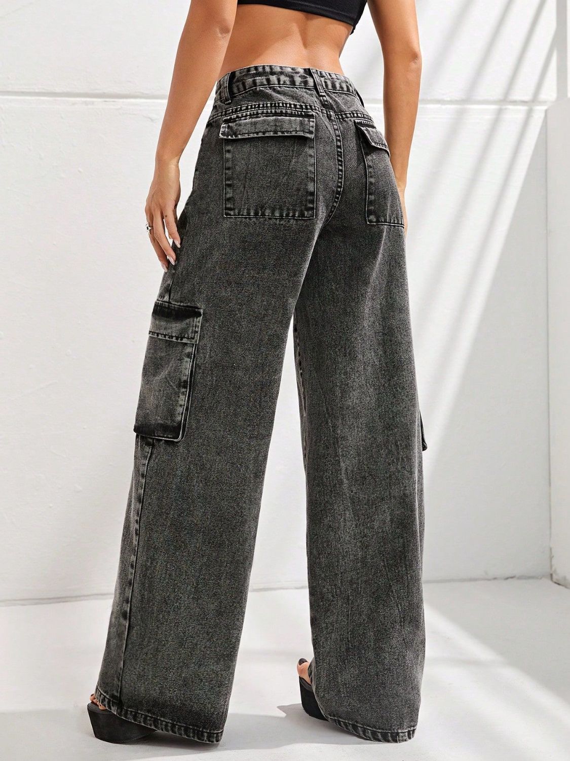 Wide Leg Jeans with Pockets  Trendsi   