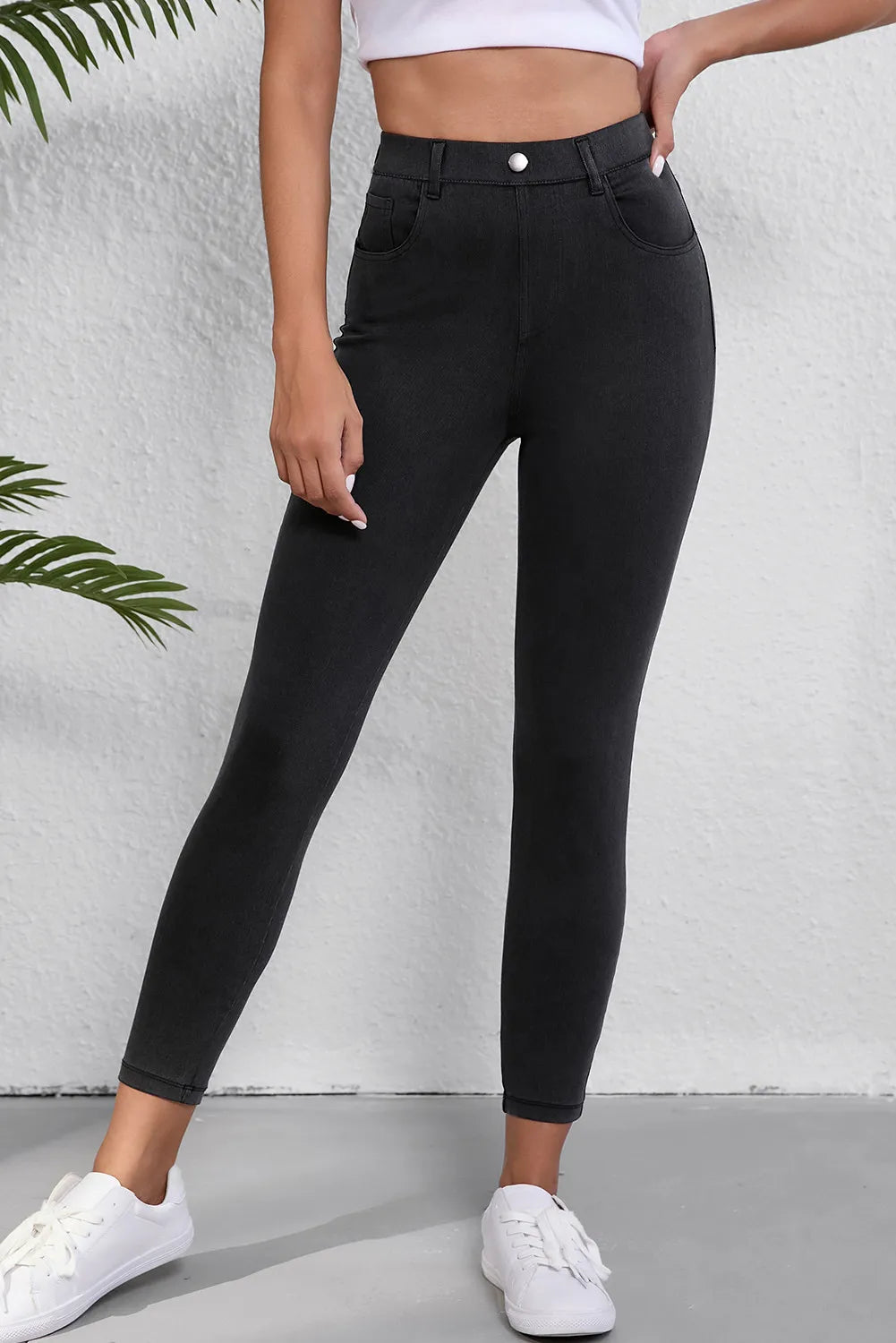 High Waist Jeans with Pockets  Trendsi Black S 