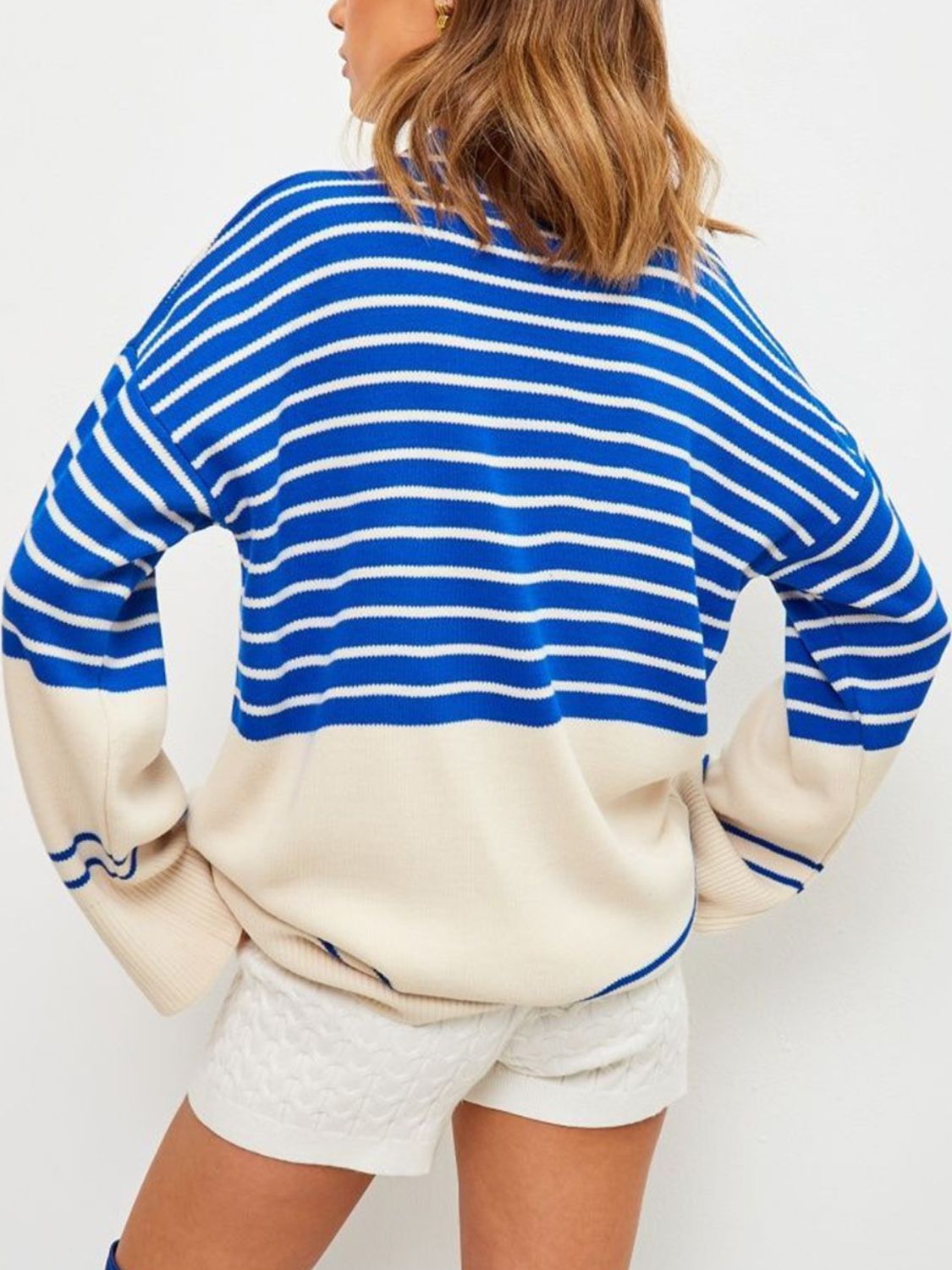 Striped Mock Neck Long Sleeve Sweater  Trendsi   