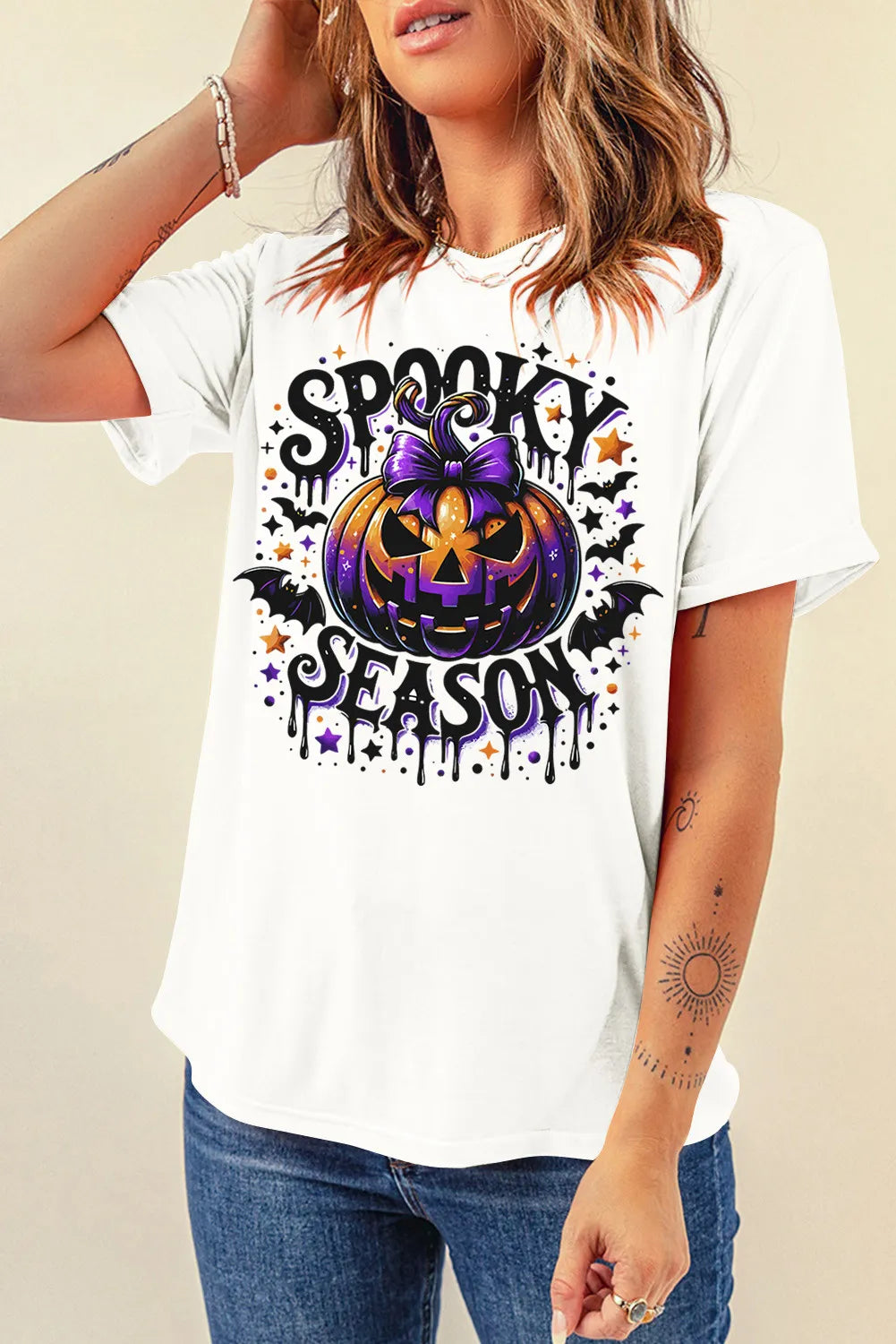 Full Size Jack-O'-Lantern Graphic Round Neck Short Sleeve T-Shirt  Trendsi   