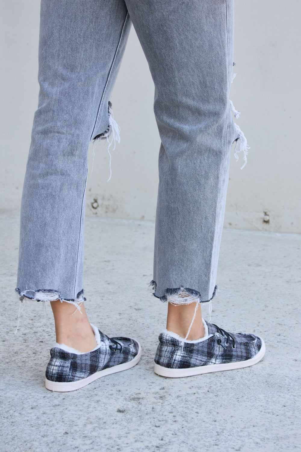 Forever Link Plaid Plush Flat Sneakers  Trendsi   