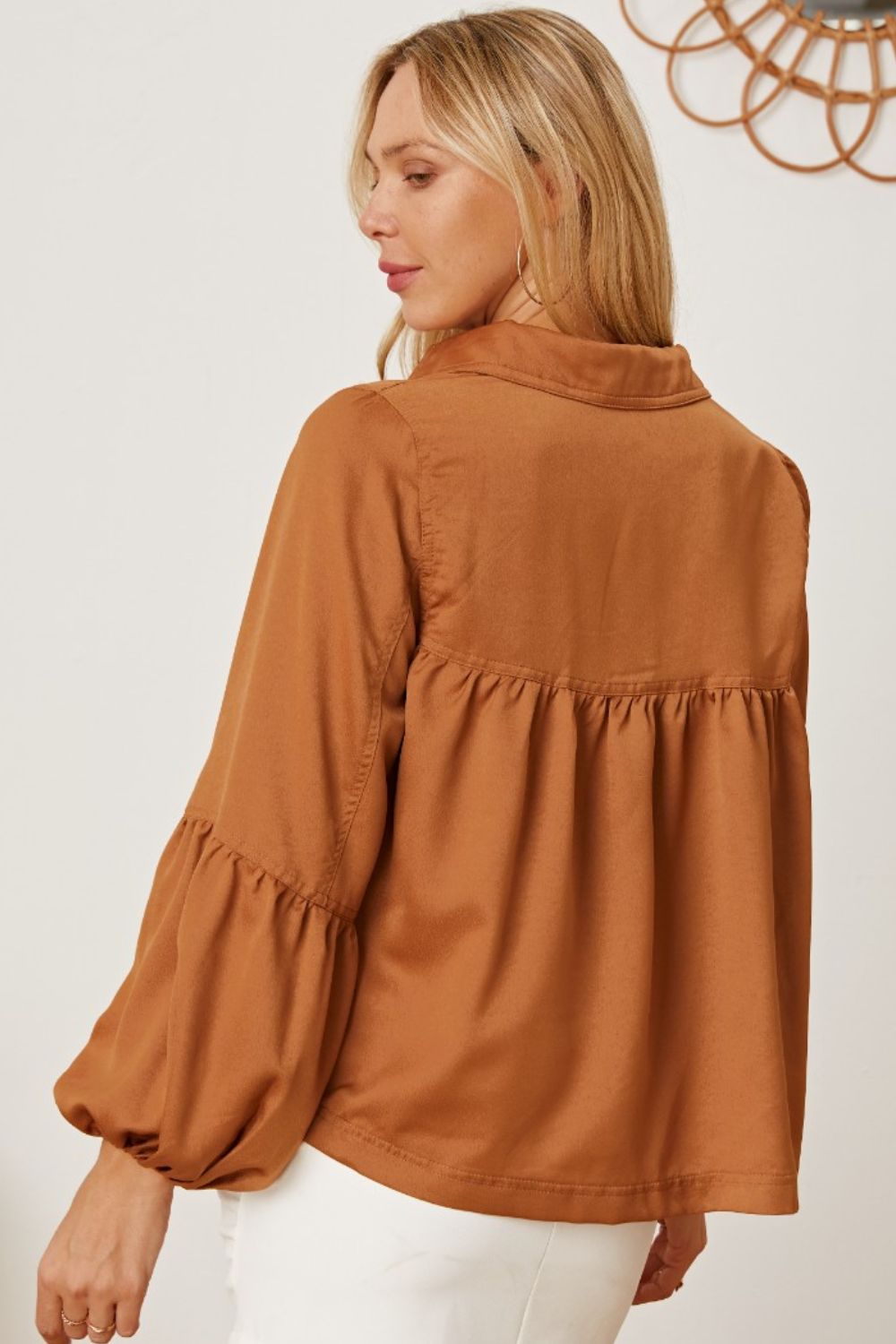 Balloon Sleeve Collared Neck Blouse Blouse Trendsi   