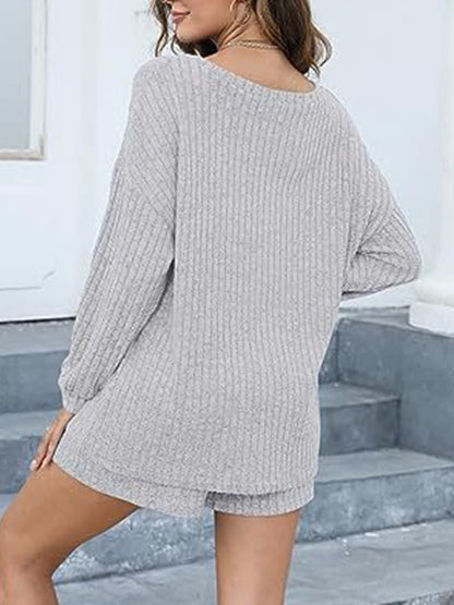 Round Neck Dropped Shoulder Top and Shorts Set  Trendsi   