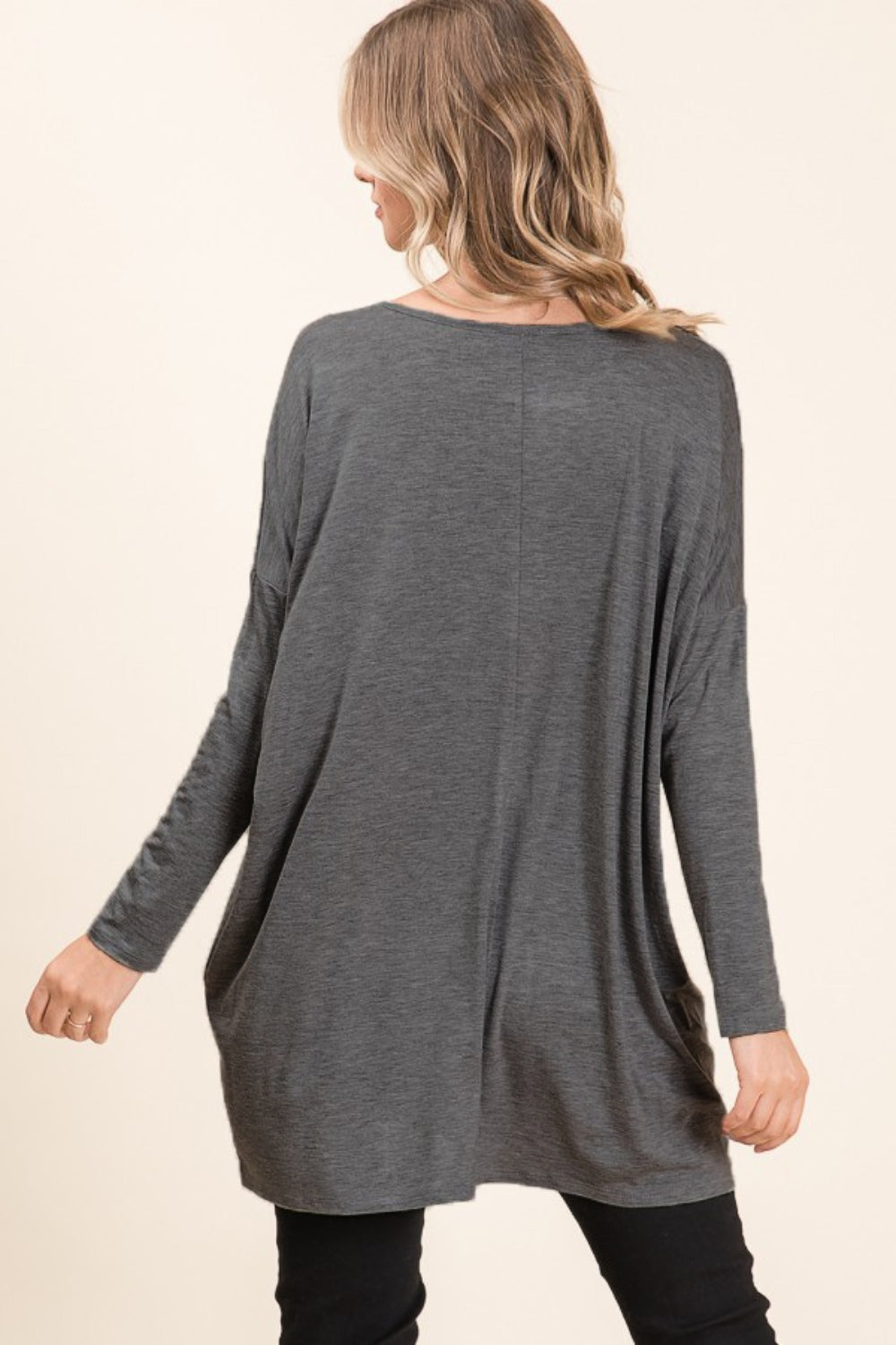 BOMBOM Round Neck Long Sleeve Oversized Top  Trendsi   