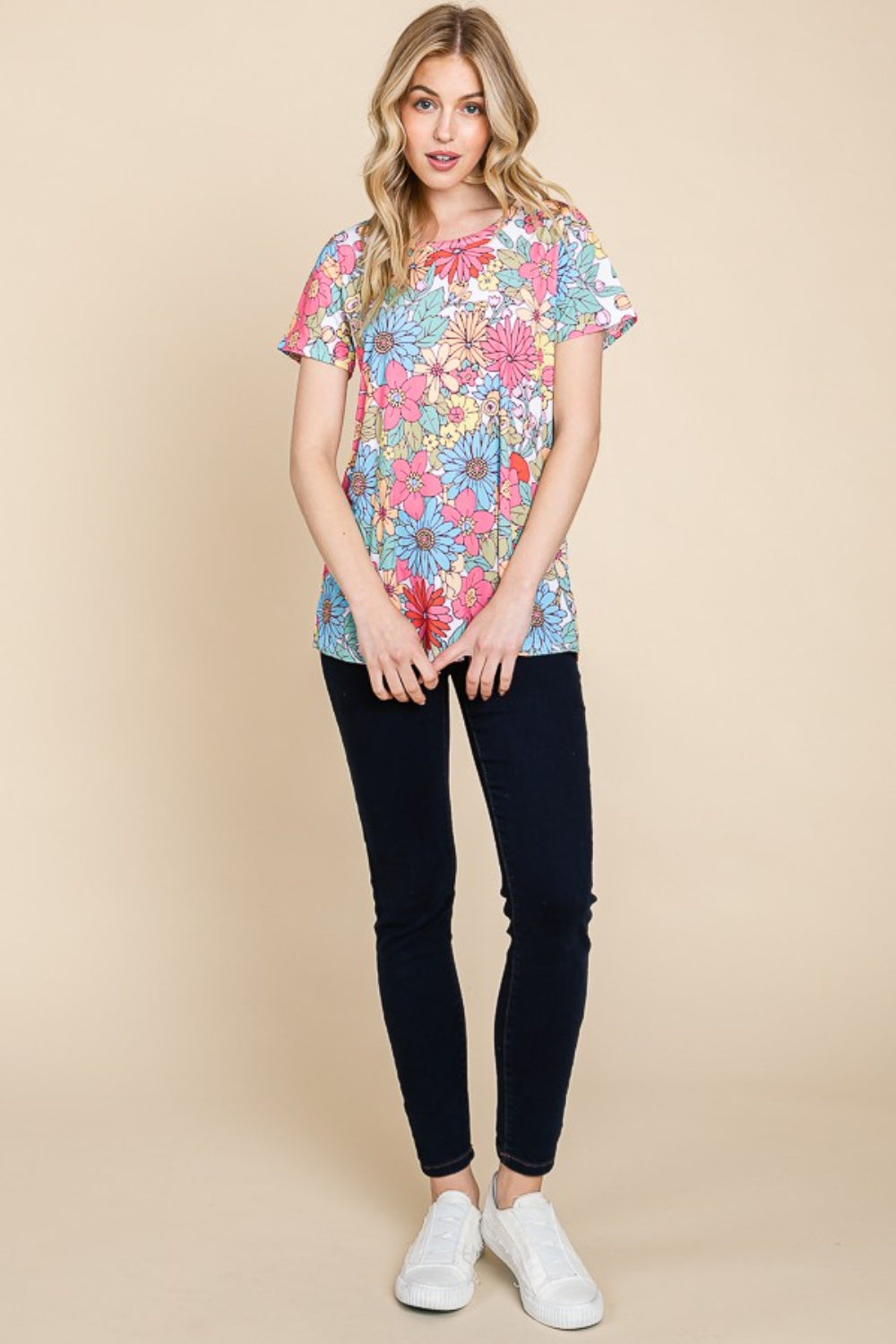 BOMBOM Floral Short Sleeve T-Shirt  Trendsi   