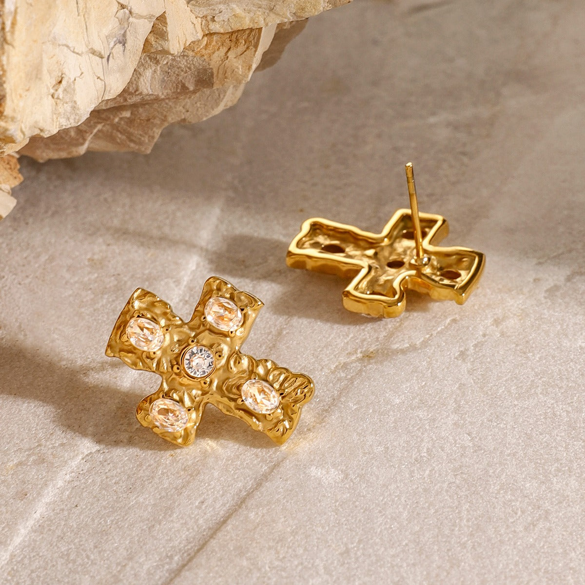 18K Gold-Plated Zircon Cross Earrings  Trendsi   