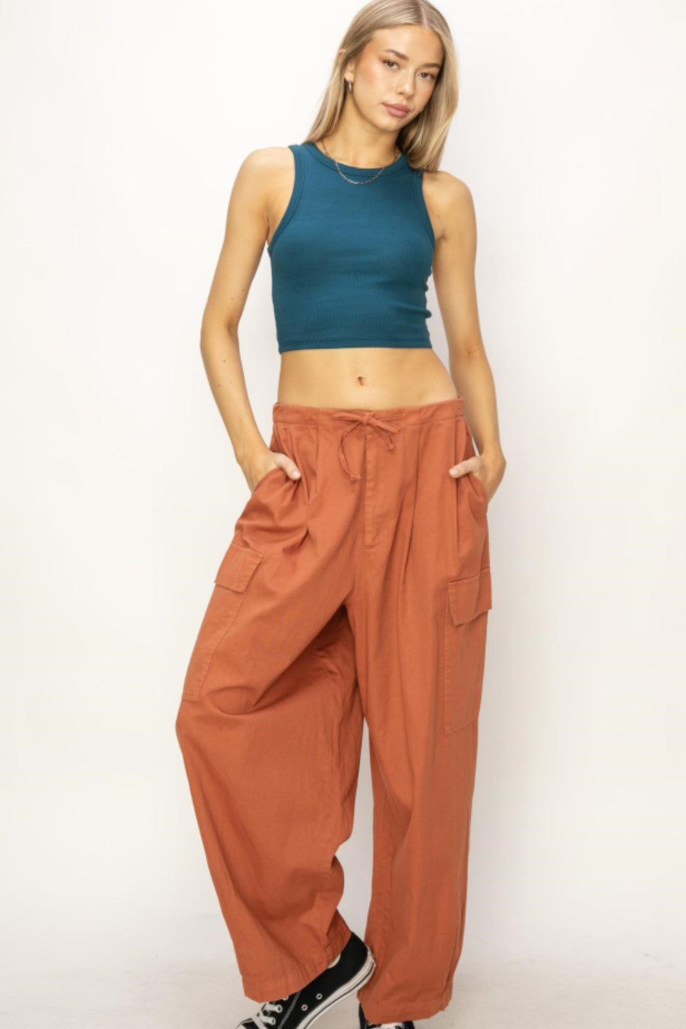 HYFVE Drawstring Cargo Wide Leg Pants  Trendsi BAKED GLAY S 