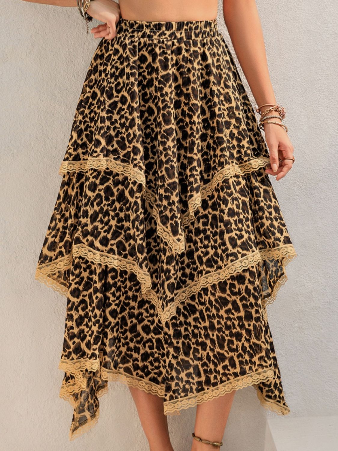 Lace Detail Layered Printed Skirt  Trendsi   