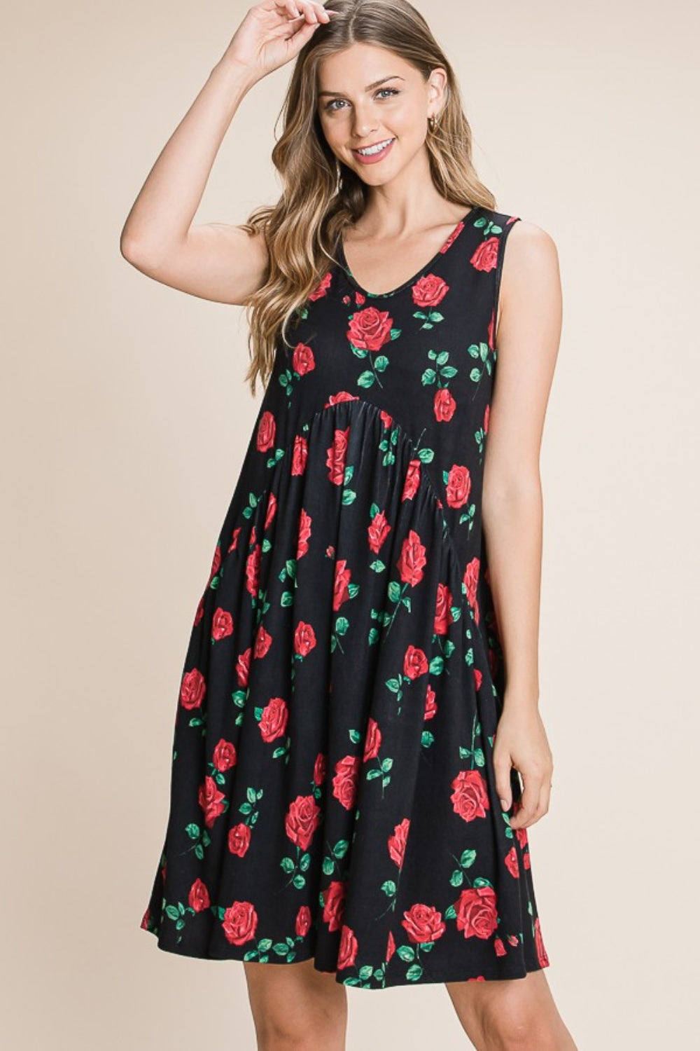 BOMBOM Floral Ruched Tank Dress  Trendsi   