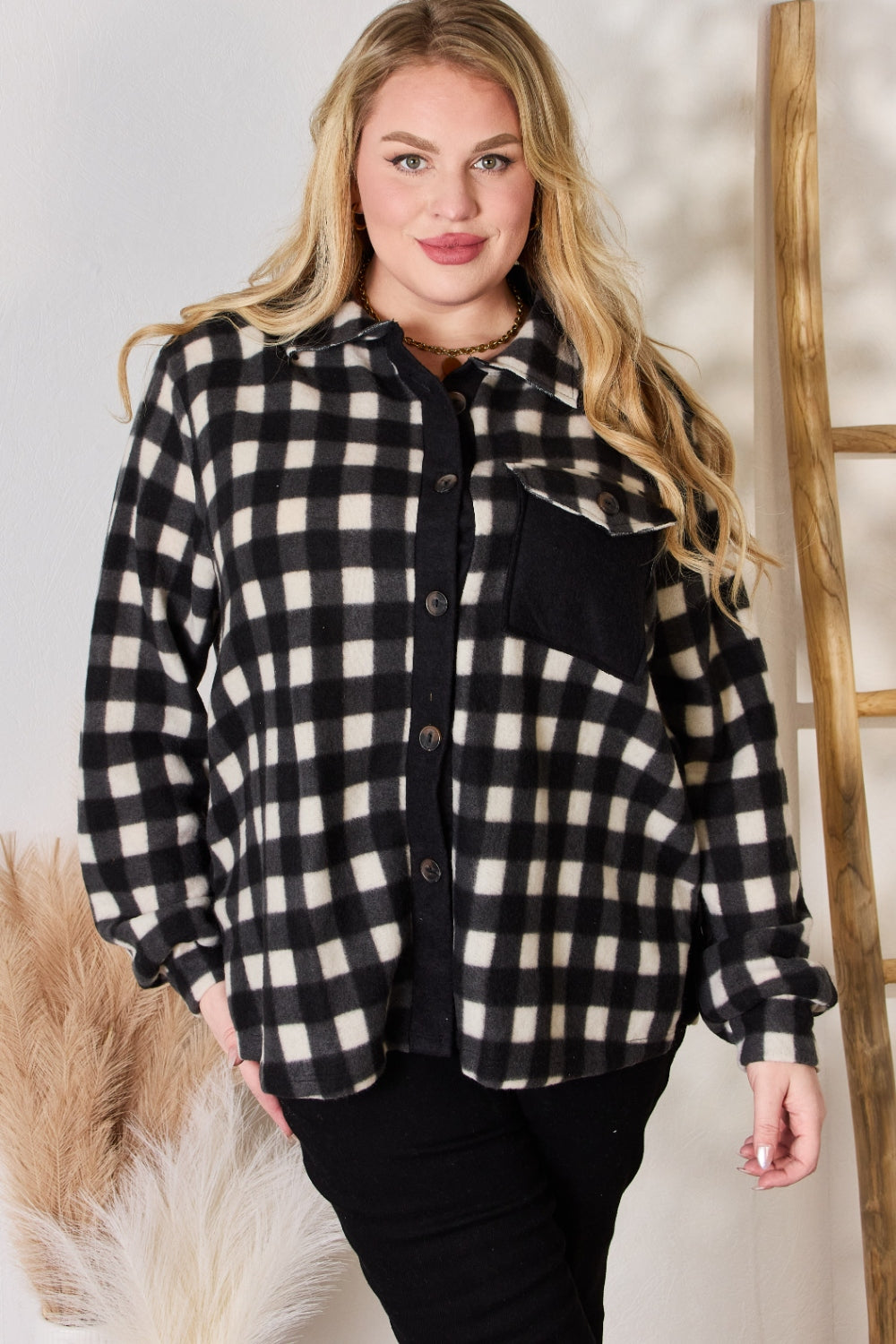 Hailey & Co Full Size Plaid Button Up Jacket  Trendsi   