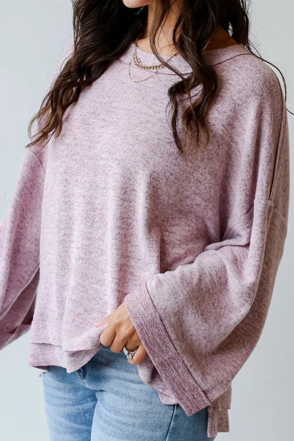 Exposed Seam Round Neck Long Sleeve Top Blouse Trendsi   