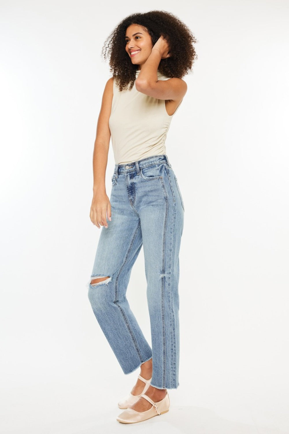 Kancan Ultra High Rise Distressed Straight Jeans  Trendsi   