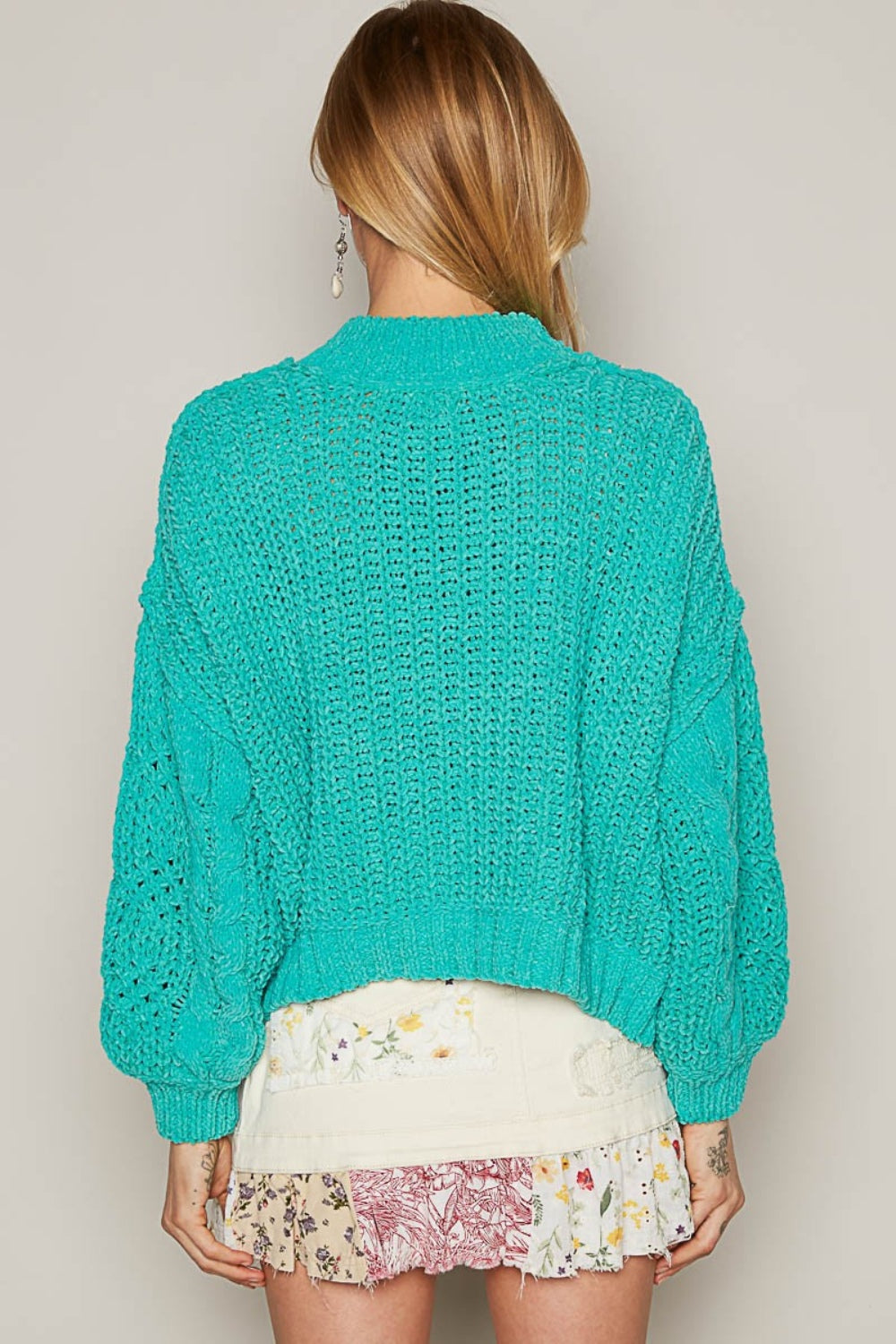 POL Mock Neck Cable Knit Sweater  Trendsi   