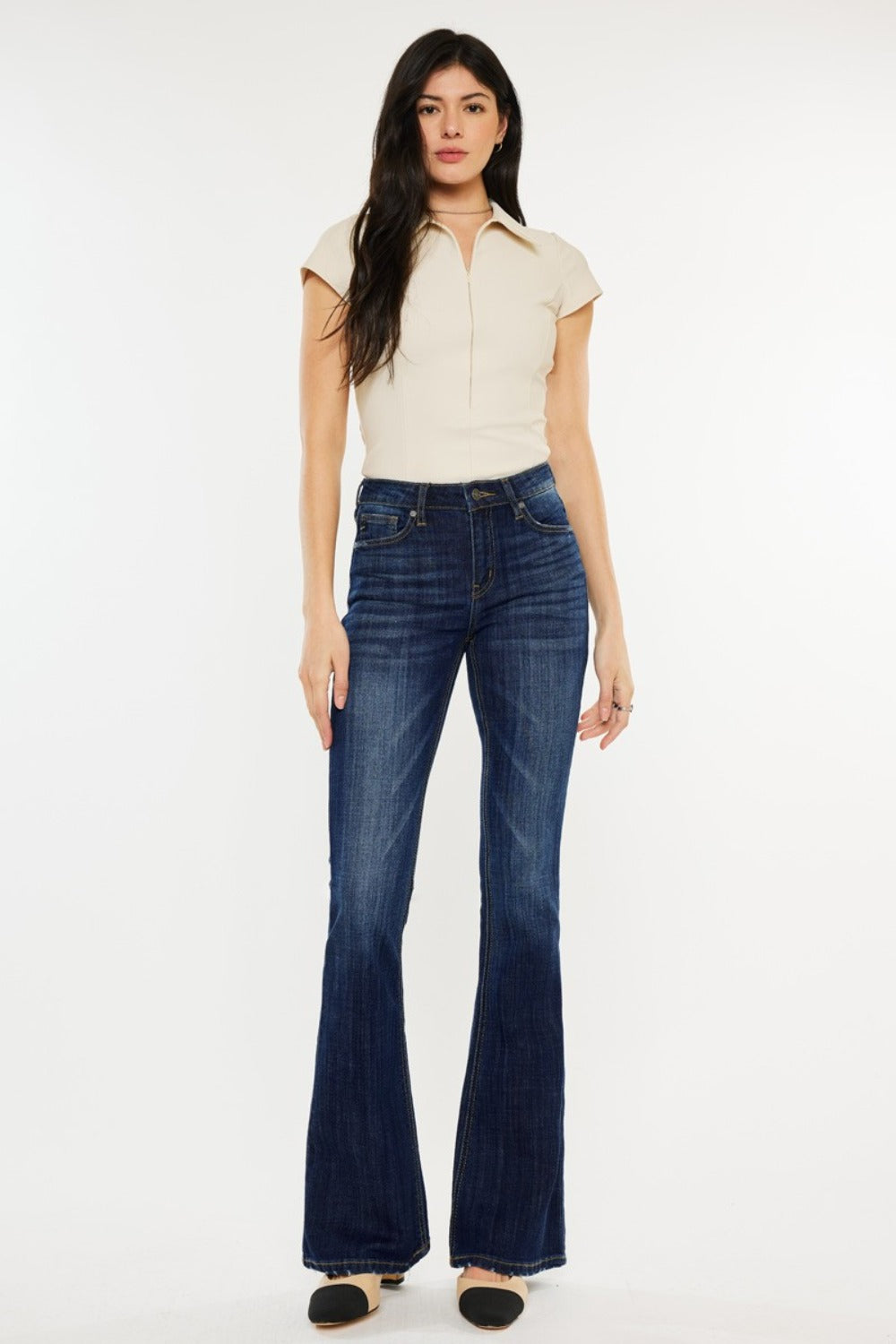 Kancan Full Size Mid Rise Slim Flare Jeans  Trendsi   