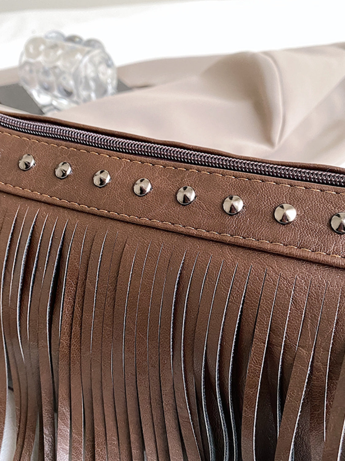 PU Leather Fringe Studded Crossbody Bag  Trendsi   