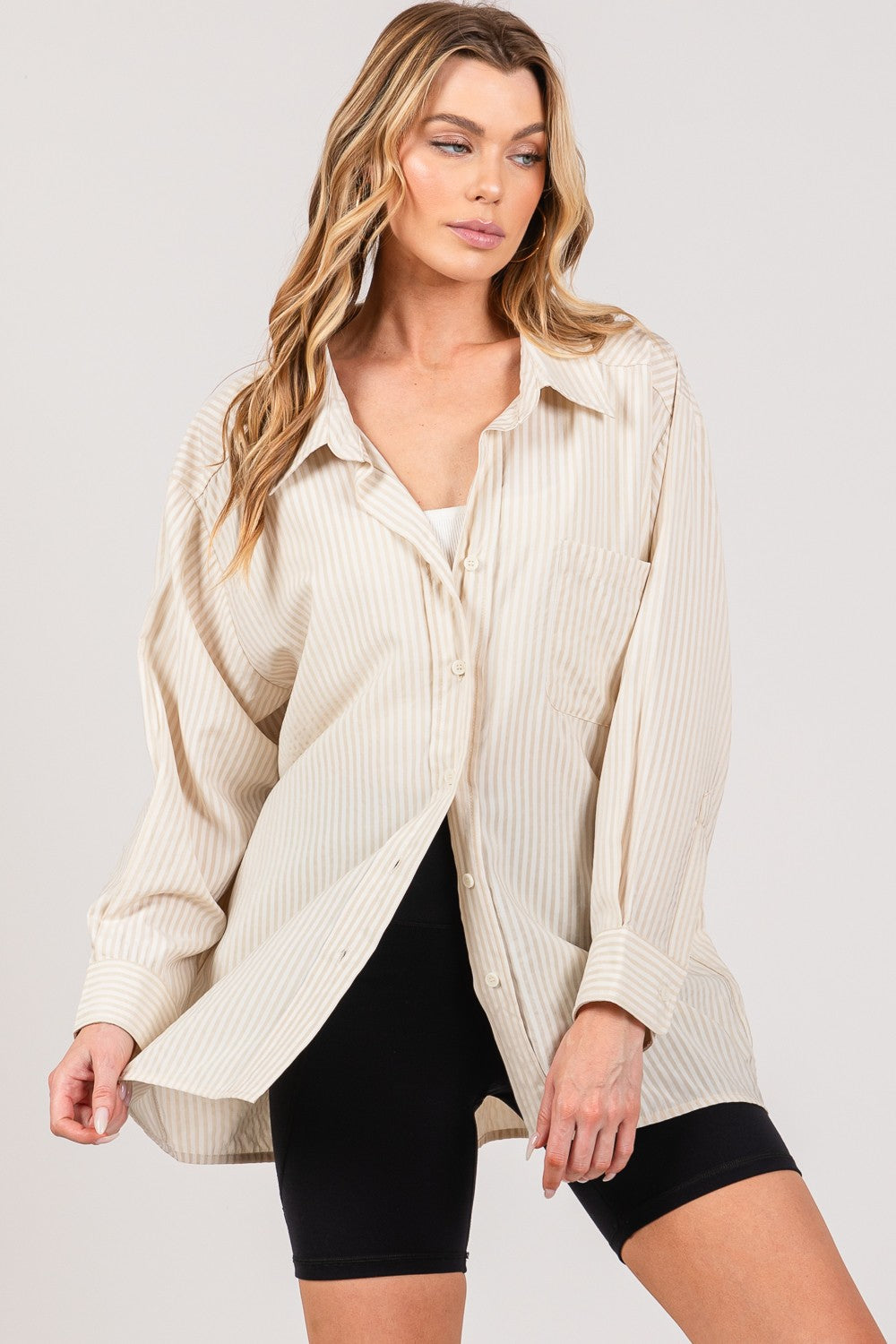 SAGE + FIG Striped Button Up Long Sleeve Shirt  Trendsi   