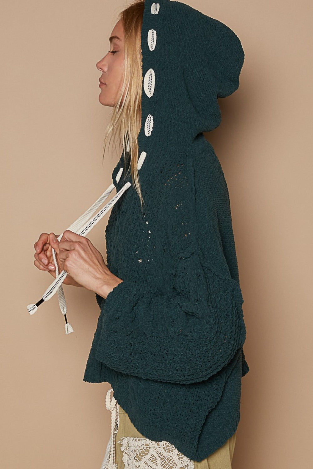 POL Cable Knit Hooded Chenille Sweater  Trendsi   