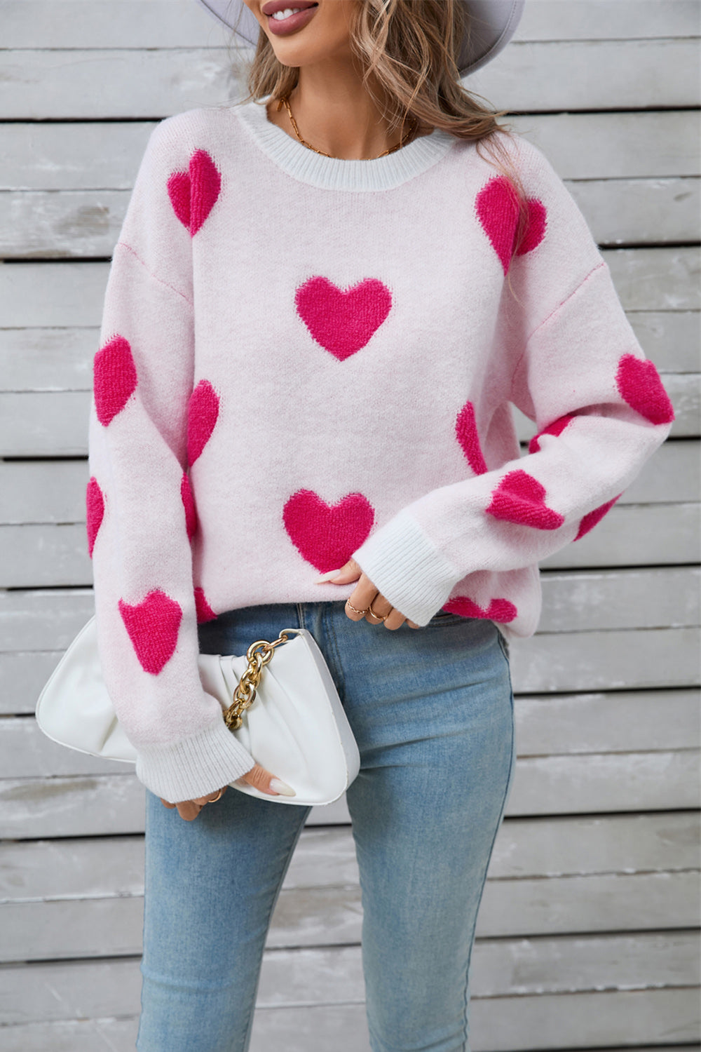 Angel Wings Heart Round Neck Long Sleeve Sweater  Trendsi   