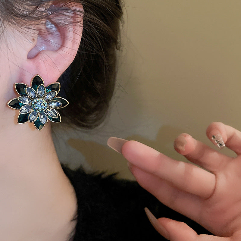 Alloy Rhinestone Flower Stud Earrings