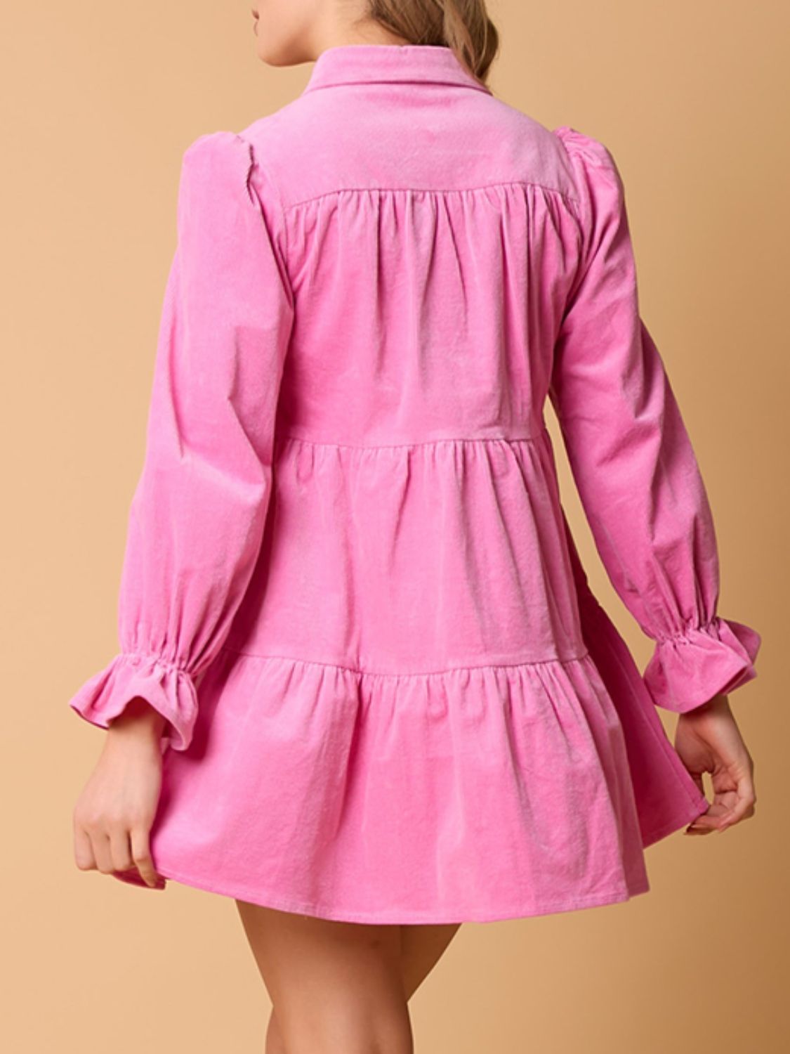 Collared Neck Flounce Sleeve Mini Dress Dress Trendsi   