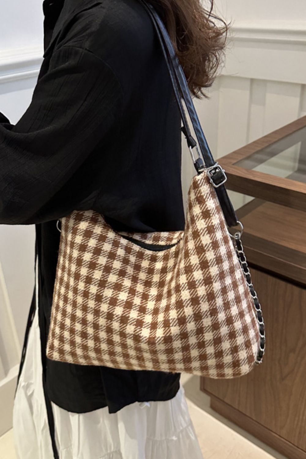 Plaid Adjustable Strap Handbag Bag Trendsi   