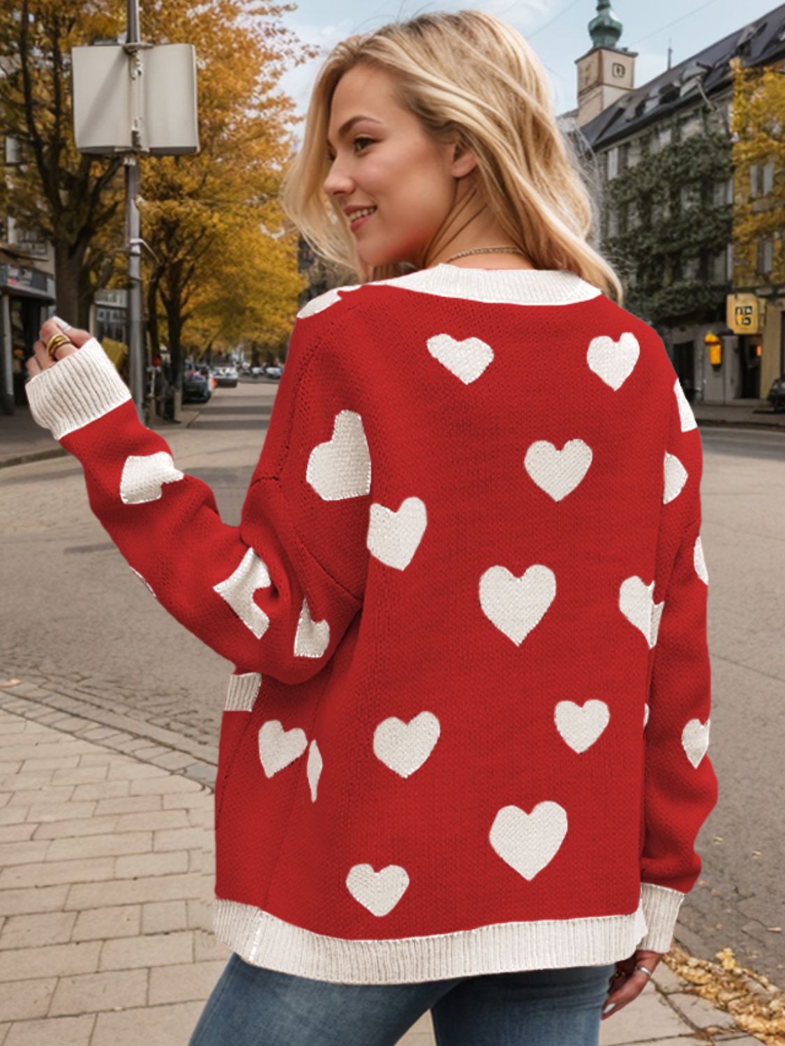 Heart Button Up Dropped Shoulder Long Sleeve Cardigan  Trendsi   