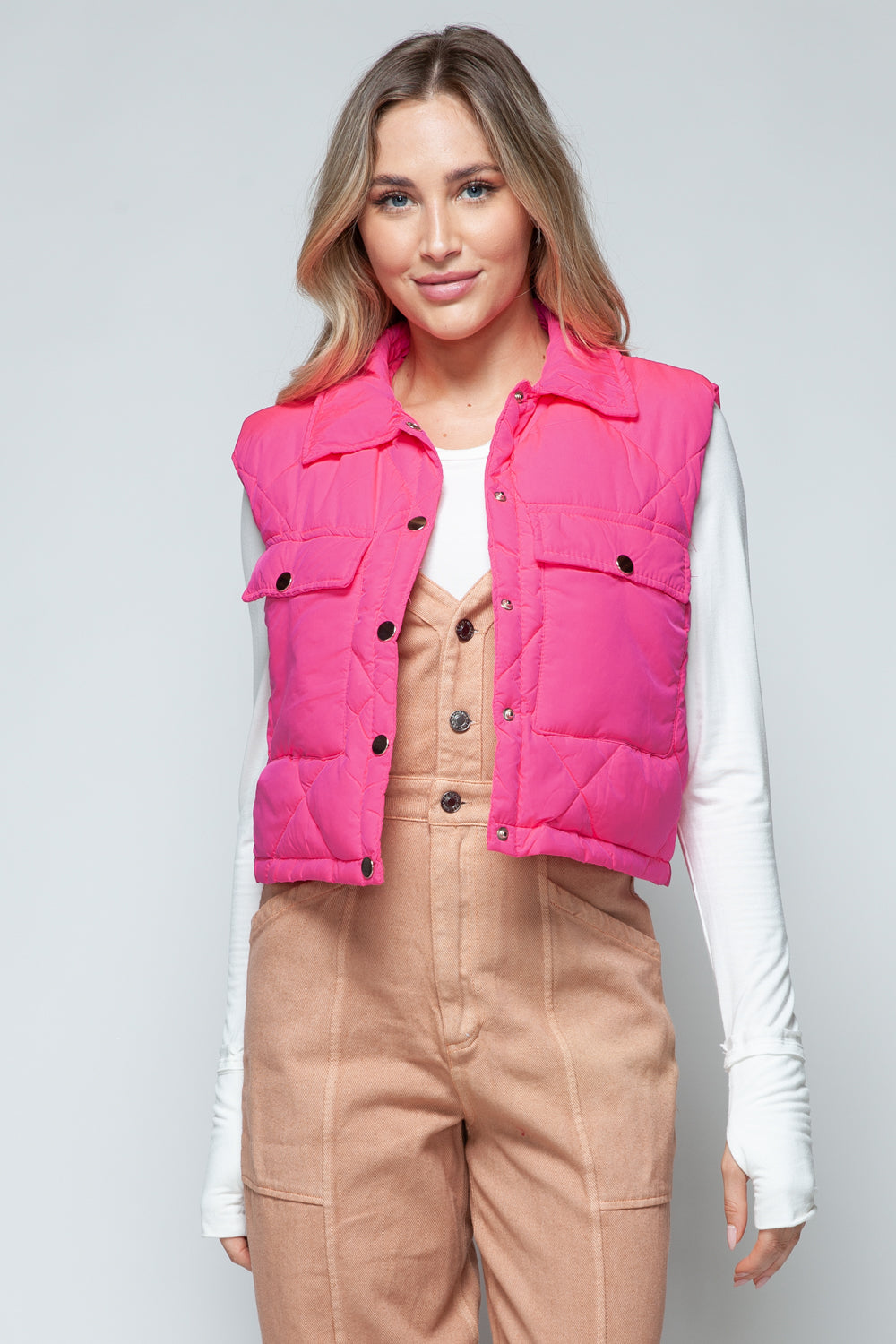 Snobbish Snap Down Quilted Crop Vest  Trendsi   