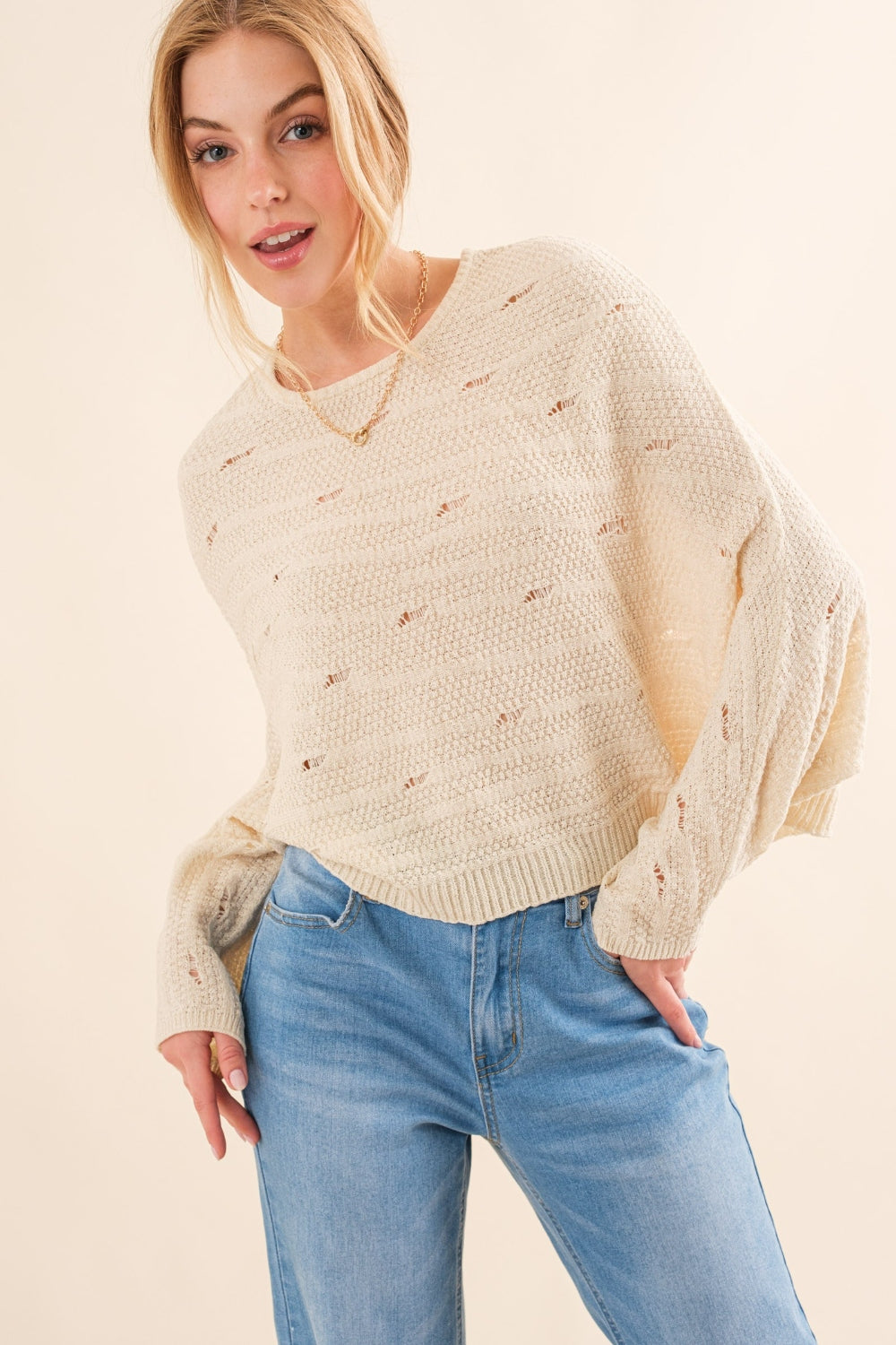 And The Why Dolman Sleeves Sweater  Trendsi NATURAL S/M 