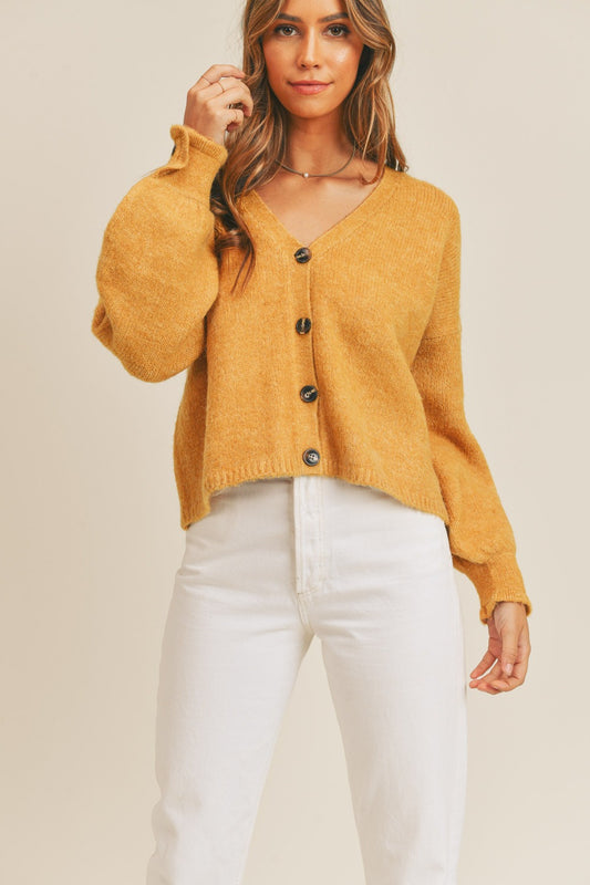 MABLE Long Sleeve Button Down Sweater Cardigan  Trendsi Mustard S/M 