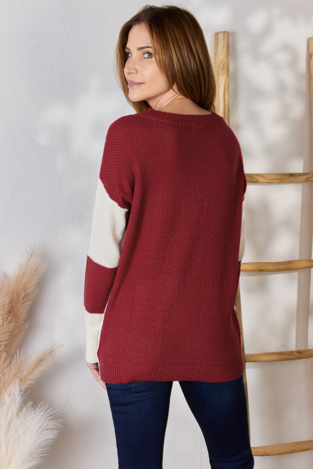 Hailey & Co Full Size Color Block Dropped Shoulder Knit Top  Trendsi   