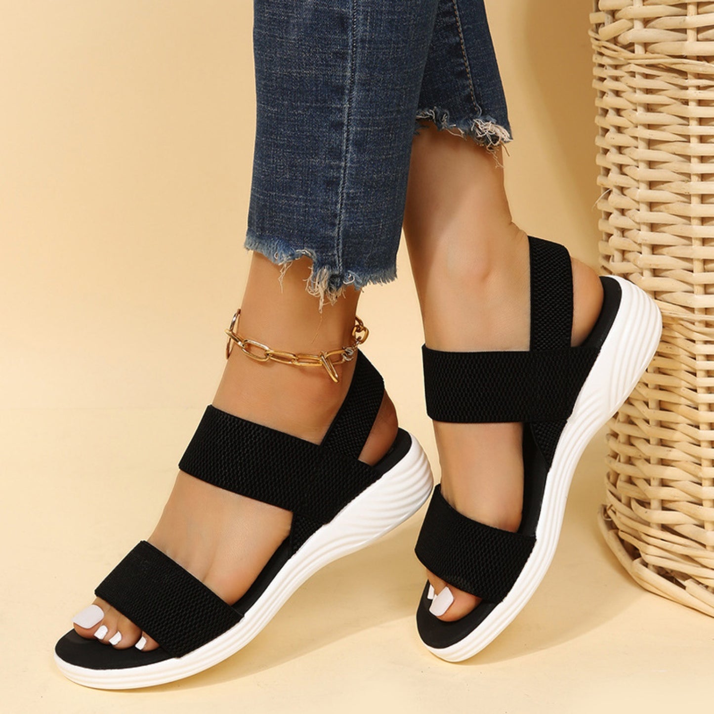 Rubber Open Toe Low Heel Sandals  Trendsi   