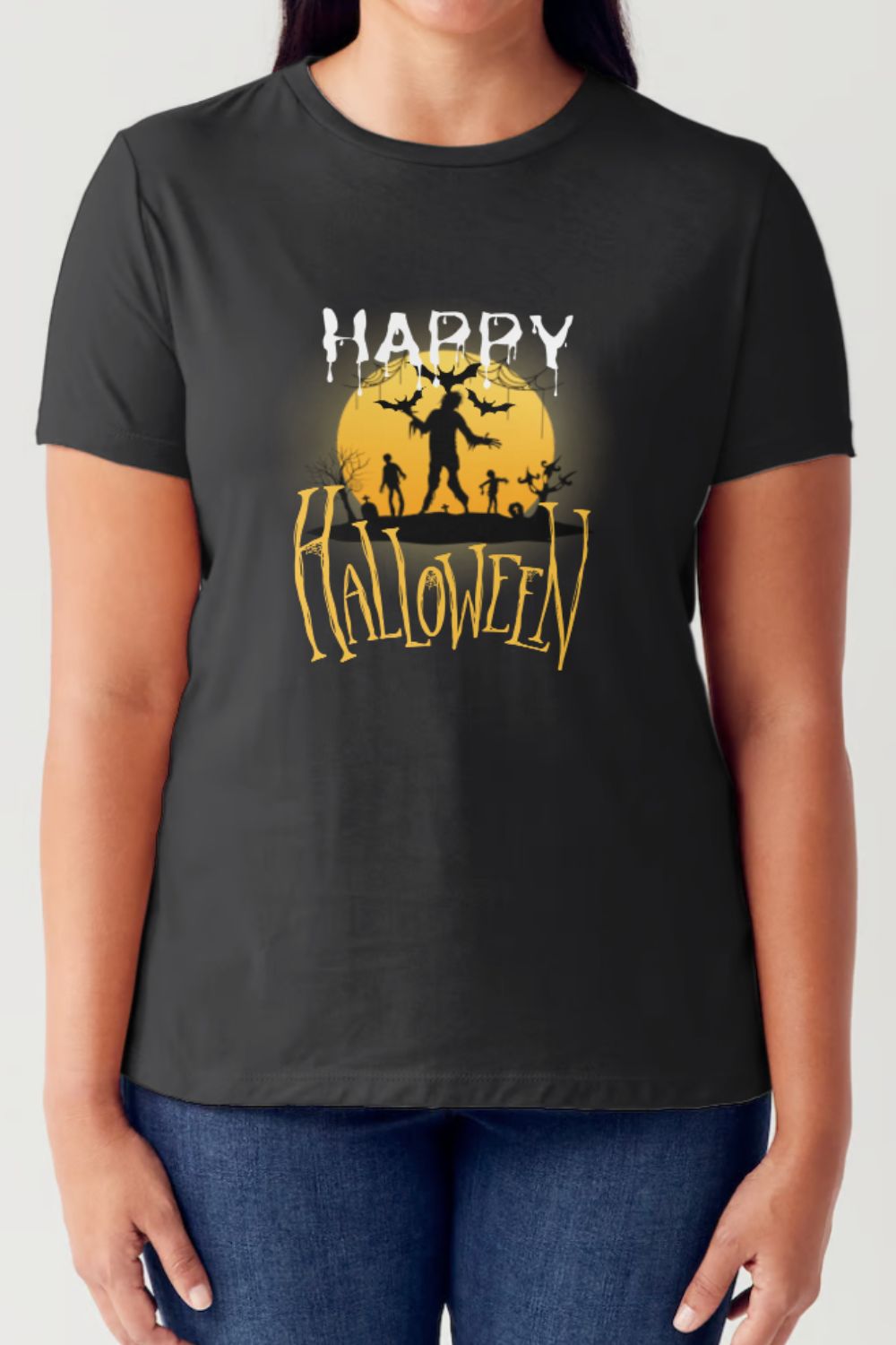 Simply Love Full Size HAPPY HALLOWEEN Short Sleeve Tubular T-Shirt T-Shirt Trendsi Black S 