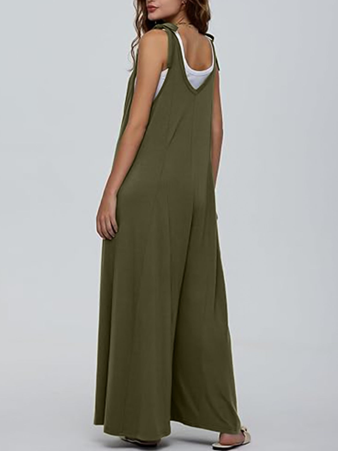 V-Neck Tie Shoulder Jumpsuit  Trendsi   