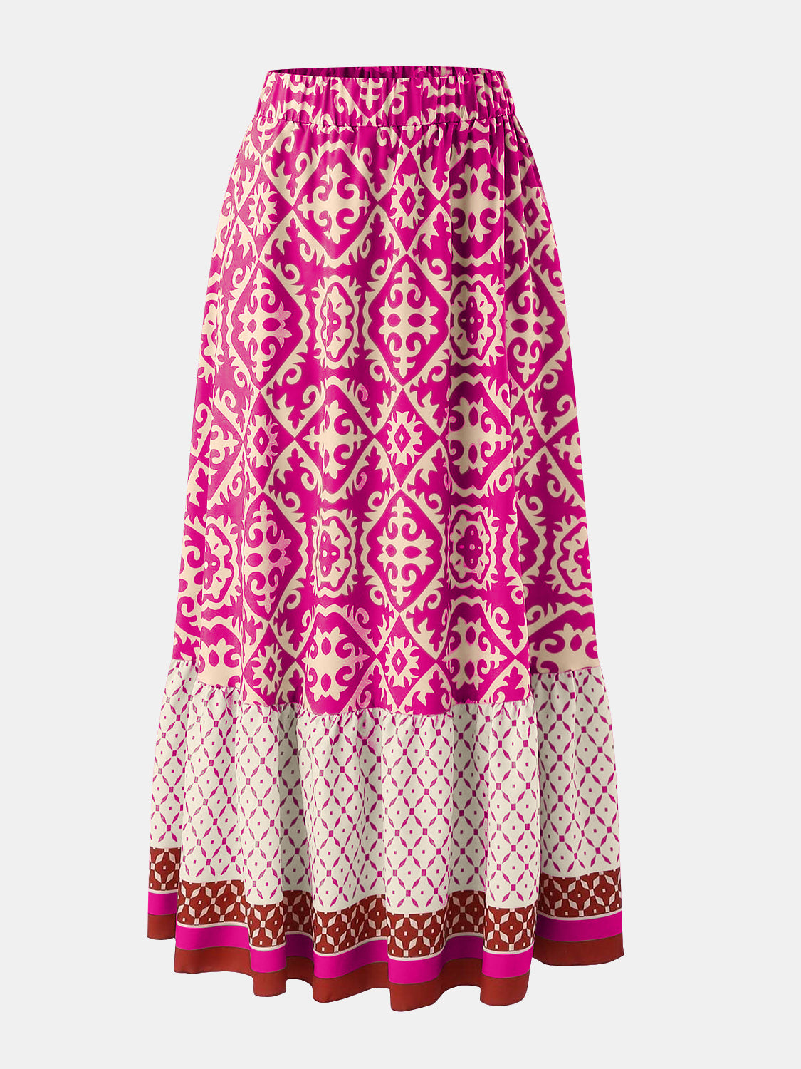 Geometric Elastic Waist Maxi Skirt  Trendsi Hot Pink S 