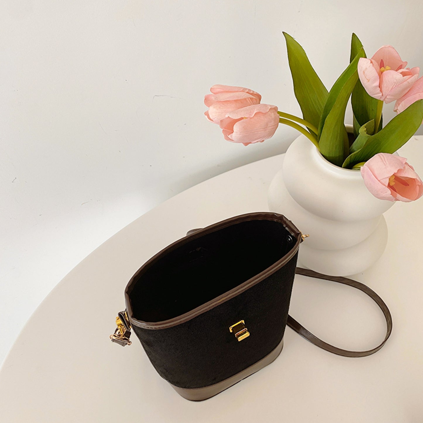 PU Leather Bucket Crossbody Bag