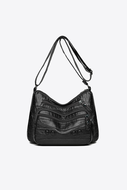 PU Leather Adjustable Strap Shoulder Bag  Trendsi Black One Size 